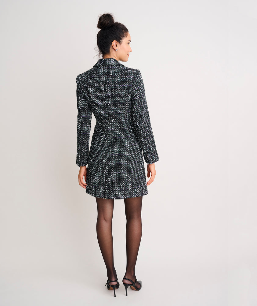 Model is wearing UNTUCKit Tweed Angelica Blazer Dress.
