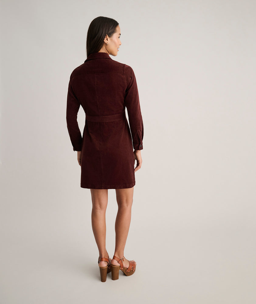 Model is wearing UNTUCKit Corduroy Cora Shirt Dress.