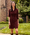 Model is wearing UNTUCKit Corduroy Cora Shirt Dress.