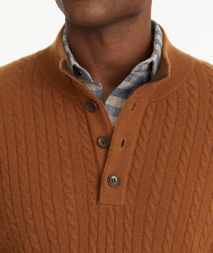 Cable Knit Cashmere Button-Neck Sweater - FINAL SALE