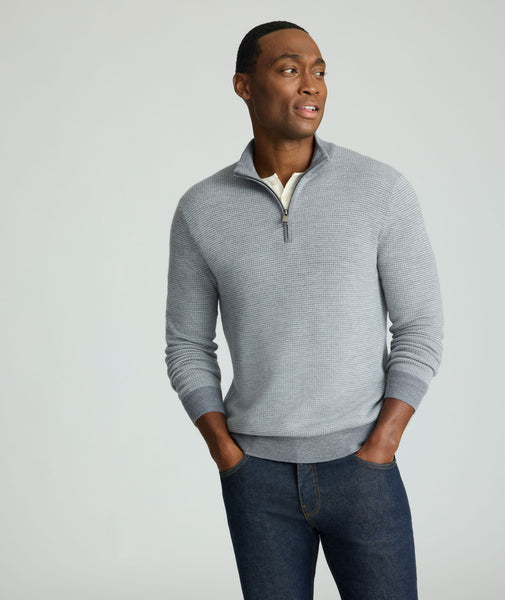 Textured Merino Wool Quarter-Zip Sweater Light Gray | UNTUCKit