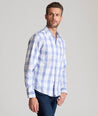 Model is wearing UNTUCKit Samson wrinkle free shirt.
