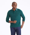 Model wearing a Green Striped Long-Sleeve Polo
