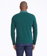 Model wearing a Green Striped Long-Sleeve Polo