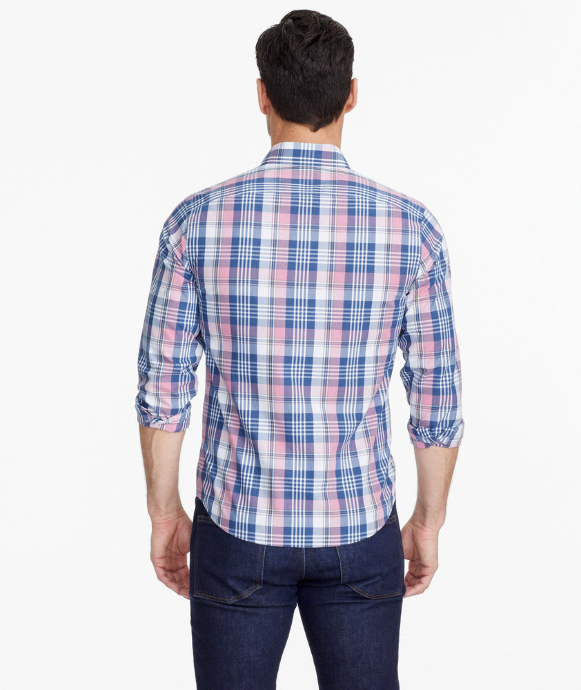 Model wearing a Pink Wrinkle-Free Yarden Shirt