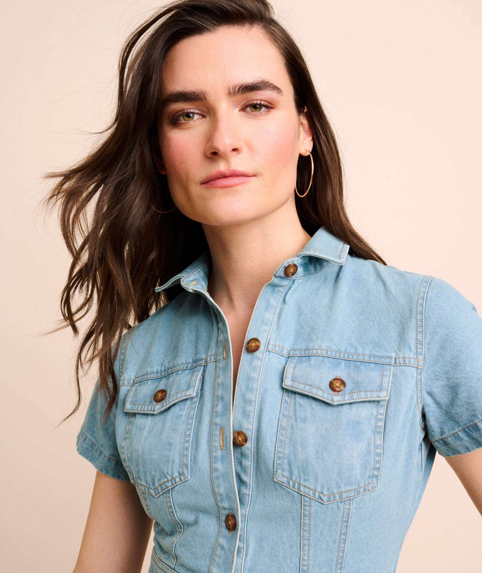 Denim short sleeve deals