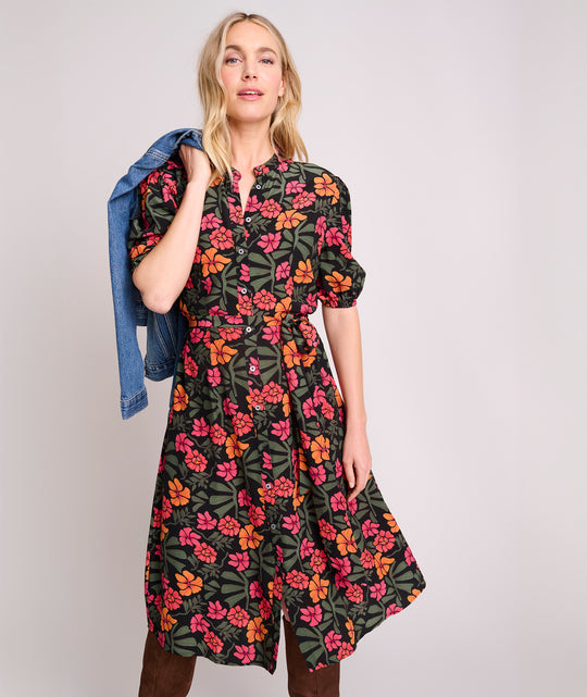 Short-Sleeve Floral Alix Midi Dress