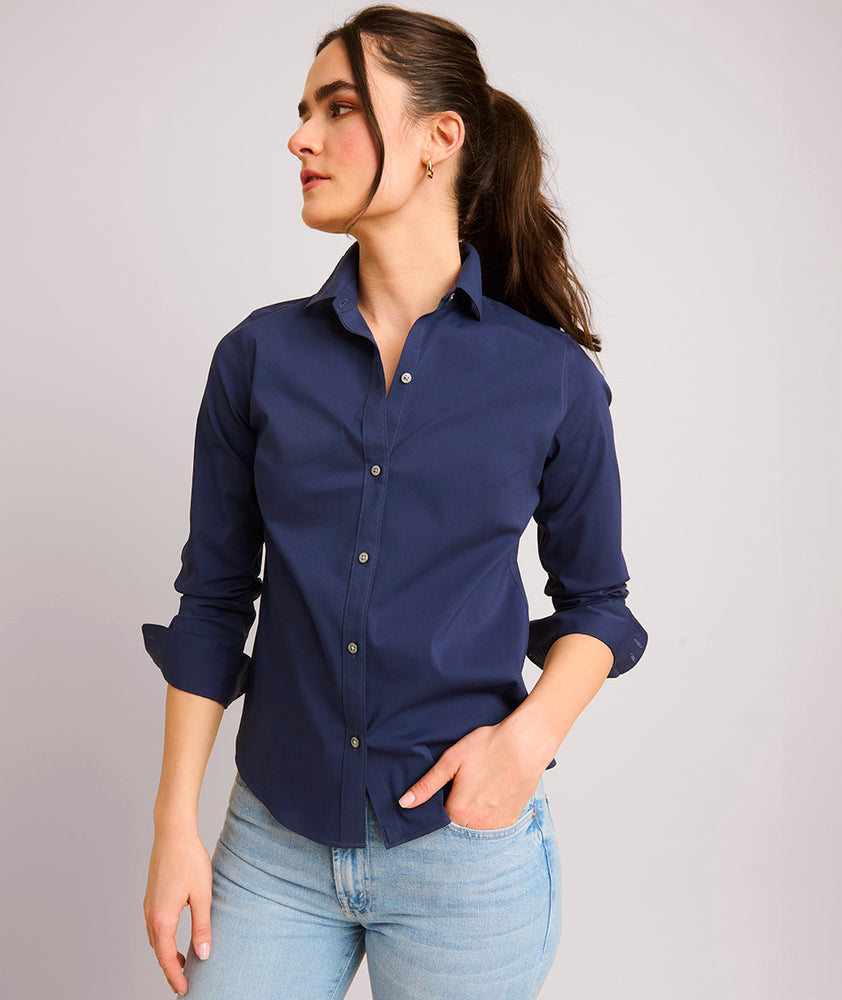 Top Button Shirt Women Van Heusen Formal Shirt Navy Shirt Womens Dark Navy  Shirt (Women) FITTED