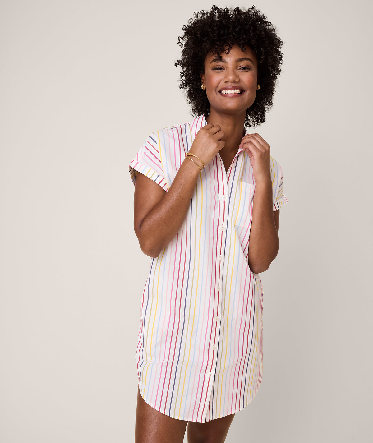 Cotton Stretch Short Sleeve Stripe Eleanor Dress White with 