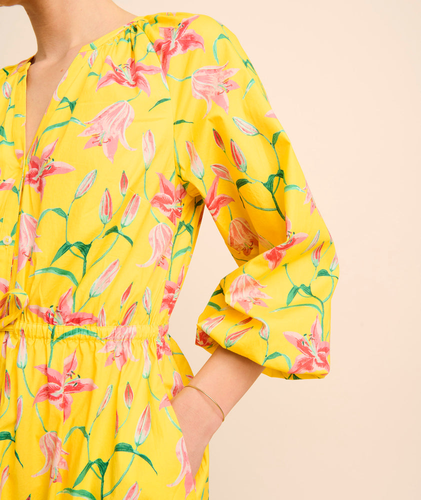 Stretch Cotton Floral Aurelia Dress Yellow Floral Print UNTUCKit
