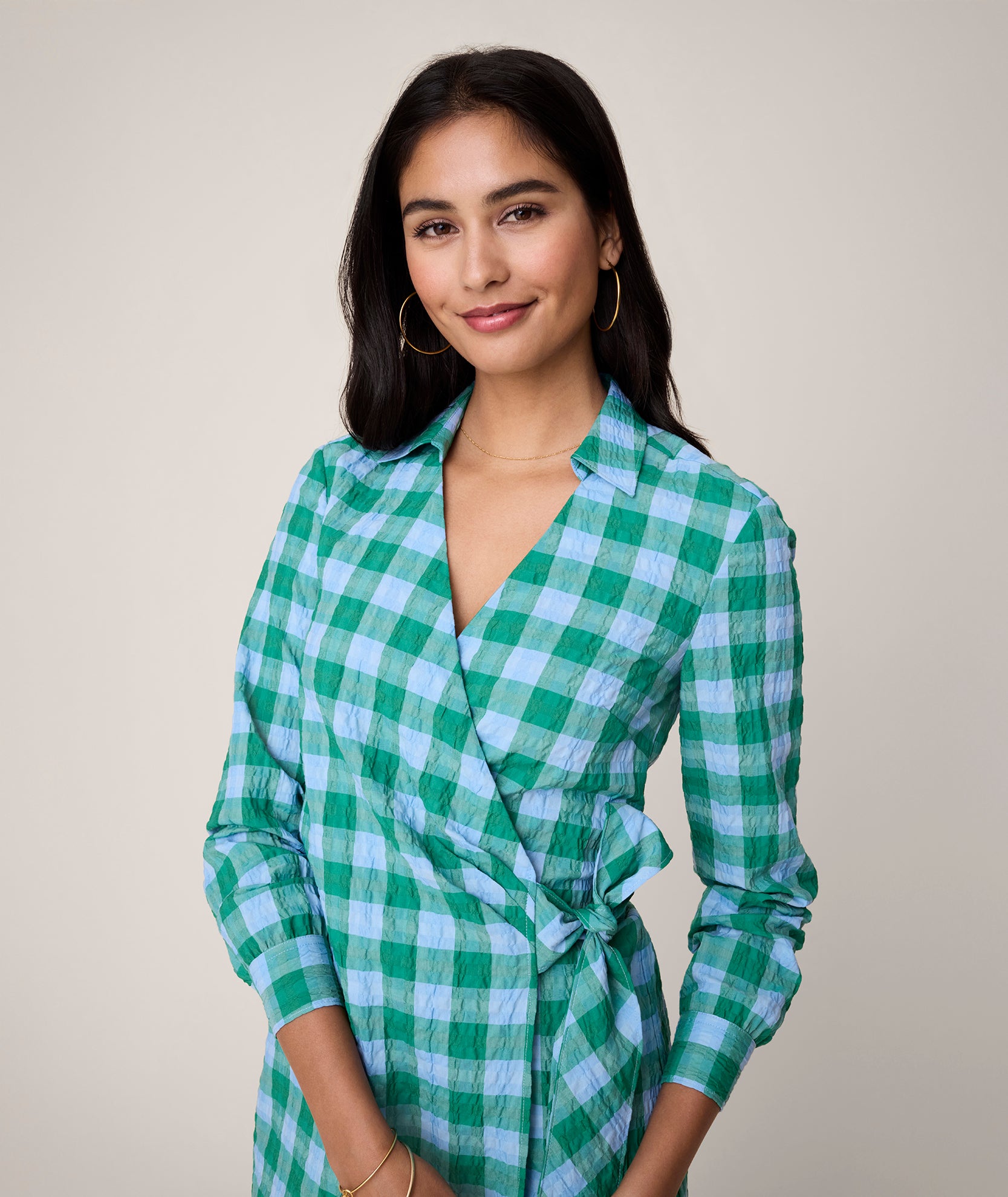 Haru Check Shirt Dress, Brown