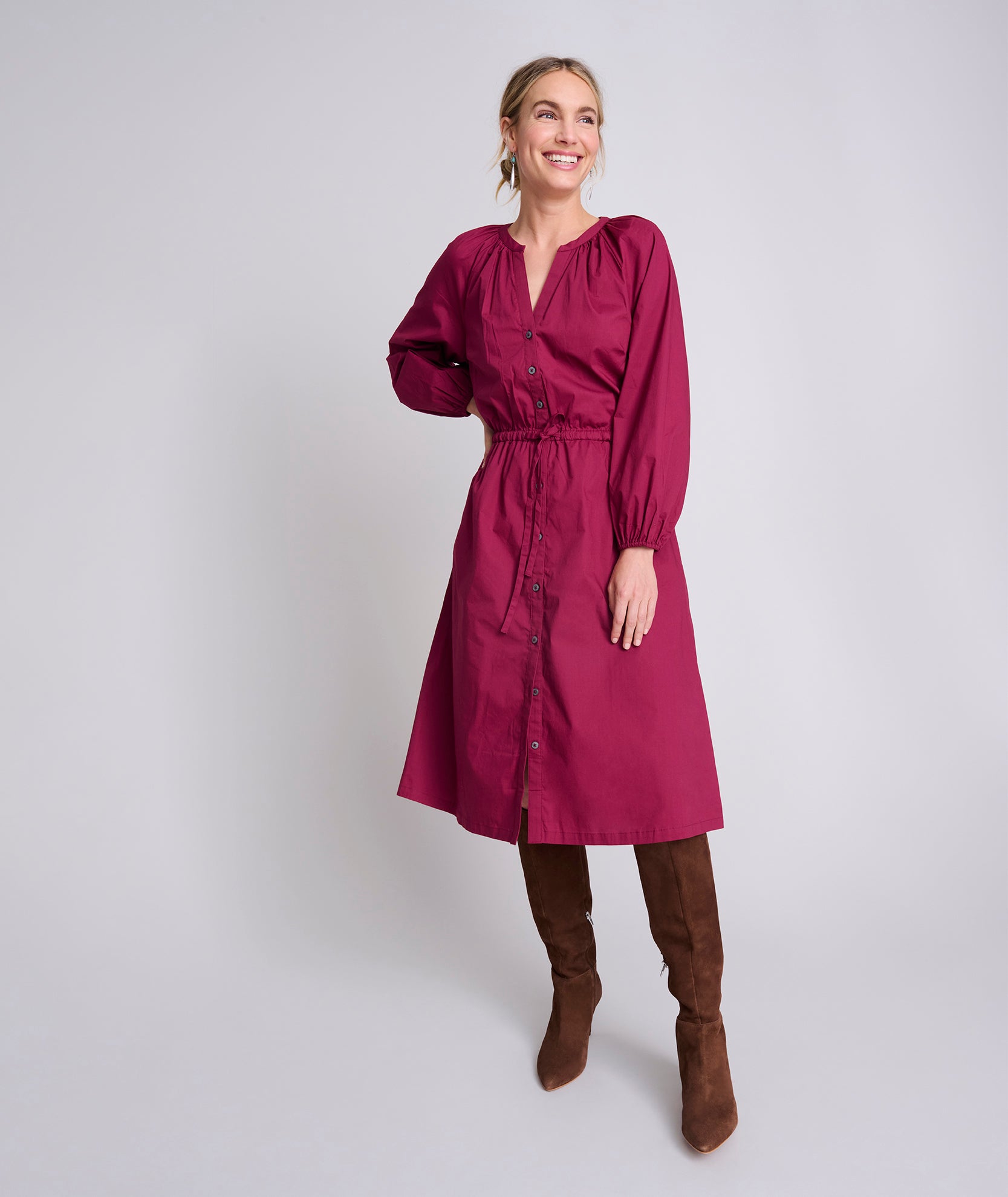 Stretch Cotton Midi Farrah Dress Solid Red | UNTUCKit