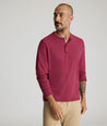 Model is wearing UNTUCKit Albarino Henley in Rhododrendron.