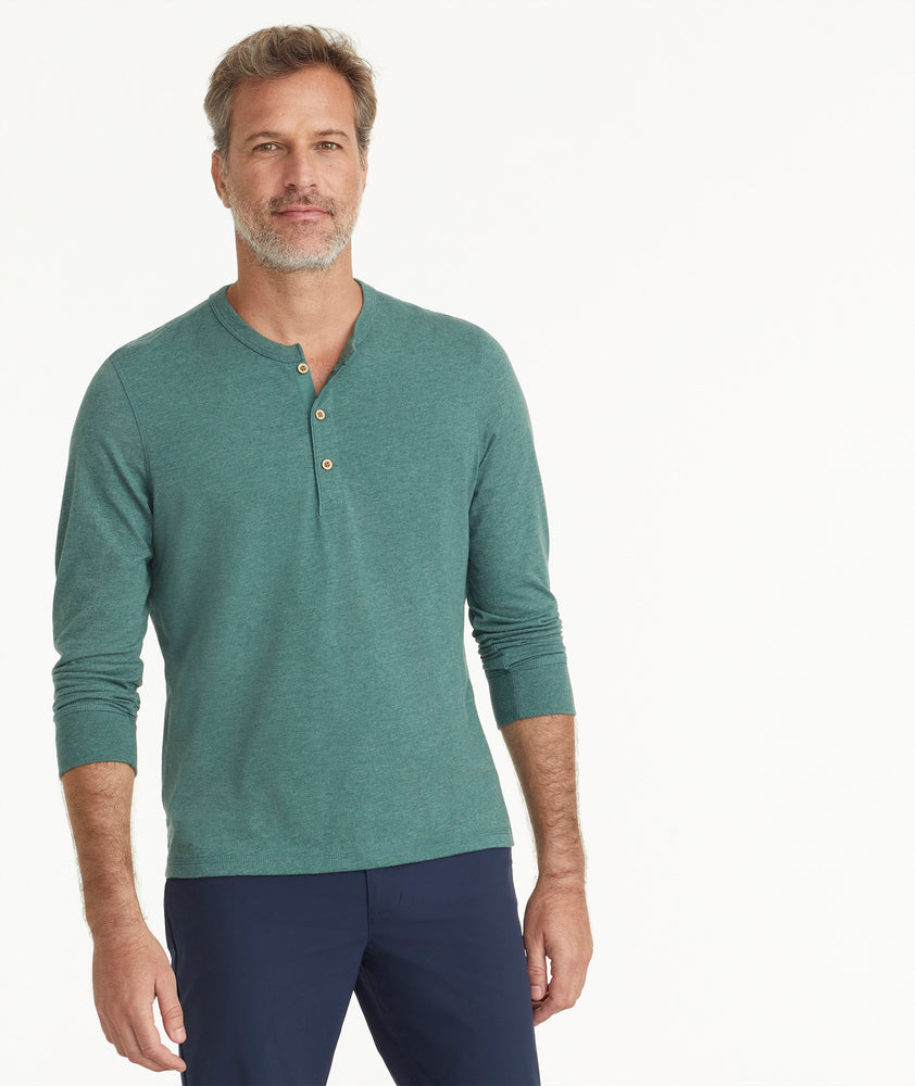 Model wearing a Light Green Ultrasoft Long-Sleeve Henley