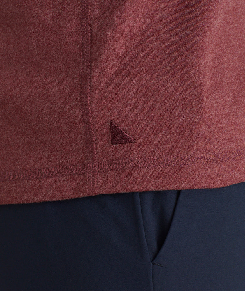 Model is wearing UNTUCKit Ultrasoft Long-Sleeve Henley in deep red.