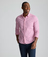 Model is wearing UNTUCKit Performance Almeida Shirt. 
