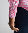 Model is wearing UNTUCKit Performance Almeida Shirt. 
