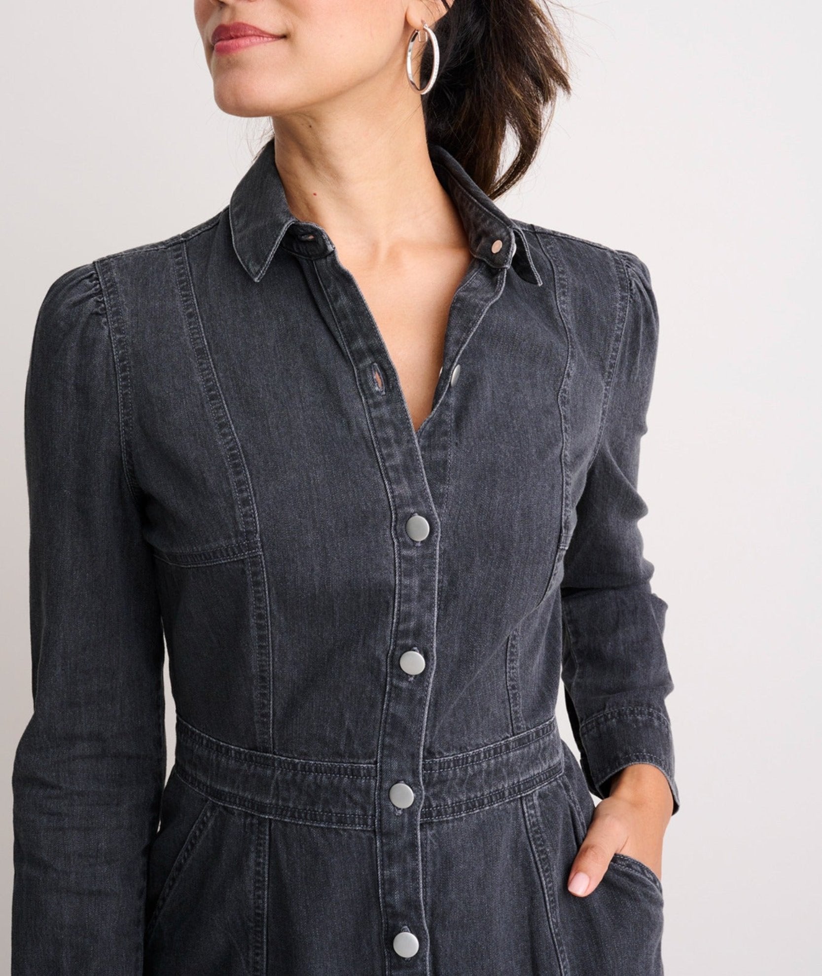 Denim Annie Shirt Dress Solid Black
