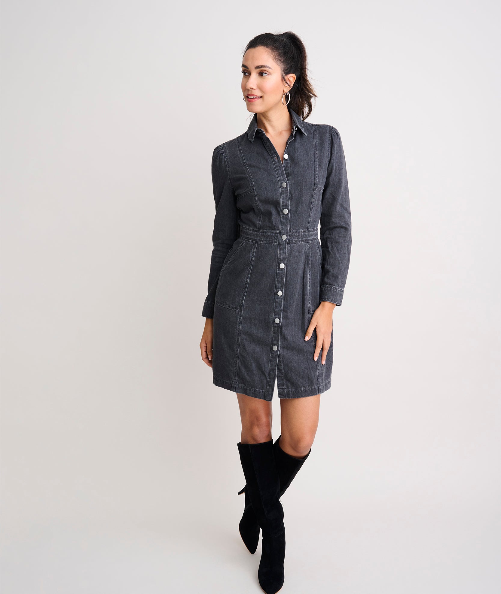 Denim Annie Shirt Dress Solid Black | UNTUCKit Denim Annie Shirt Dress Solid Black | UNTUCKit