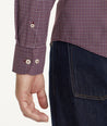 Model is wearing Wrinkle-Free Performance Apremont Shirt and Maroon Grounded Check.