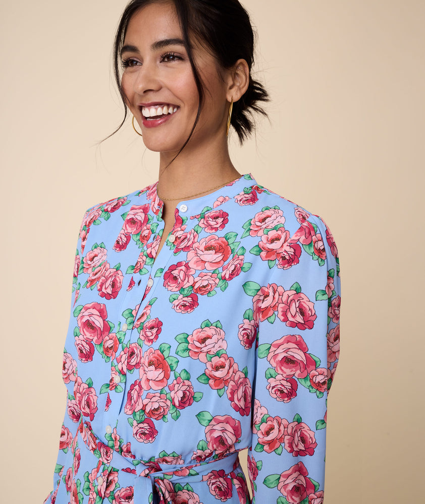 Band Collar Floral April Dress