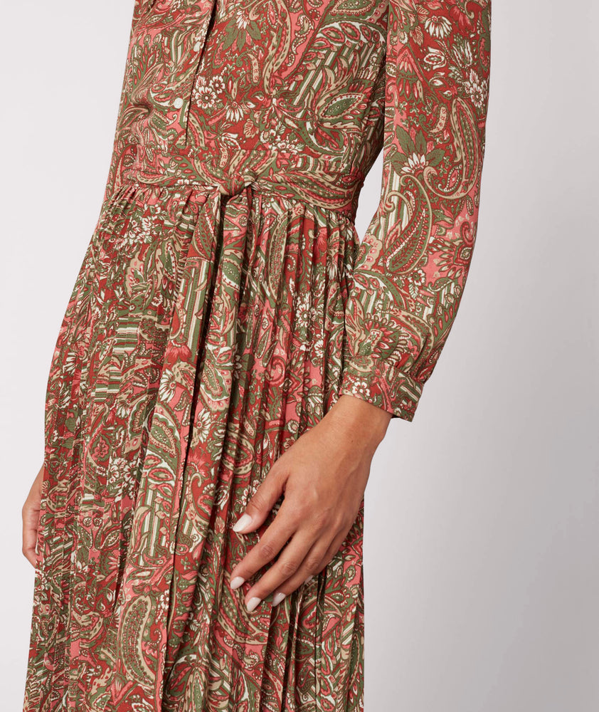 Pleated Midi Arabella Dress Pink Paisley Print | UNTUCKit Pleated Midi Arabella Dress Pink Paisley Print | UNTUCKit