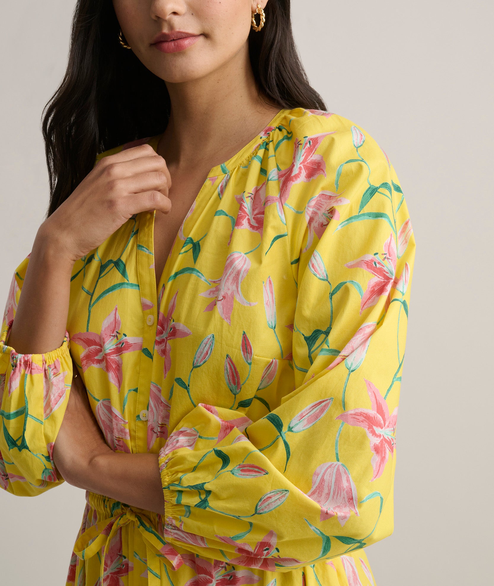 Stretch Cotton Floral Aurelia Dress Yellow Floral Print