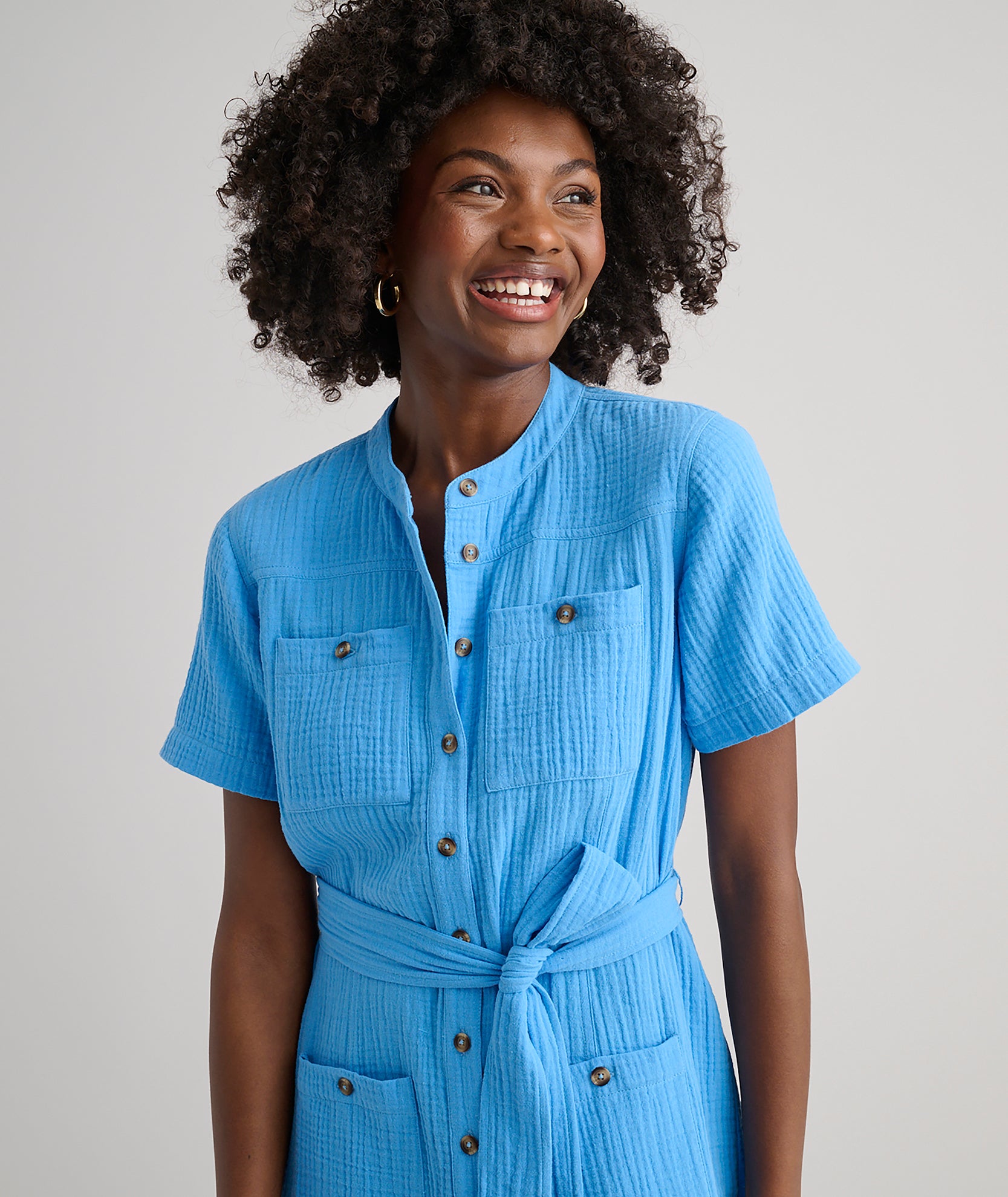 womens shirt dress with pockets UNTUCKit | Cotton Gauze Short-Sleeve Avery DecorUHome Tall Dresser Wood fussy fit Style SKU: F-DRS-DCP-LNG-SHRT Primary color:Gold