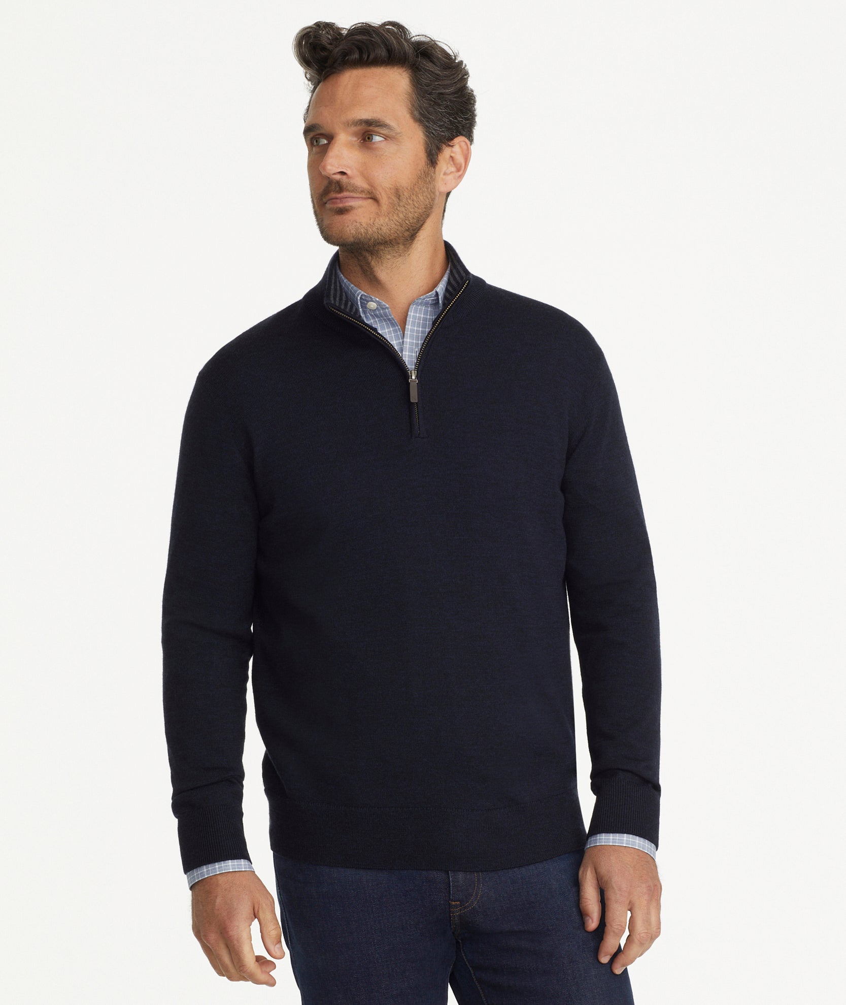 Merino Wool Quarter-Zip Sweater Dark Navy | UNTUCKit