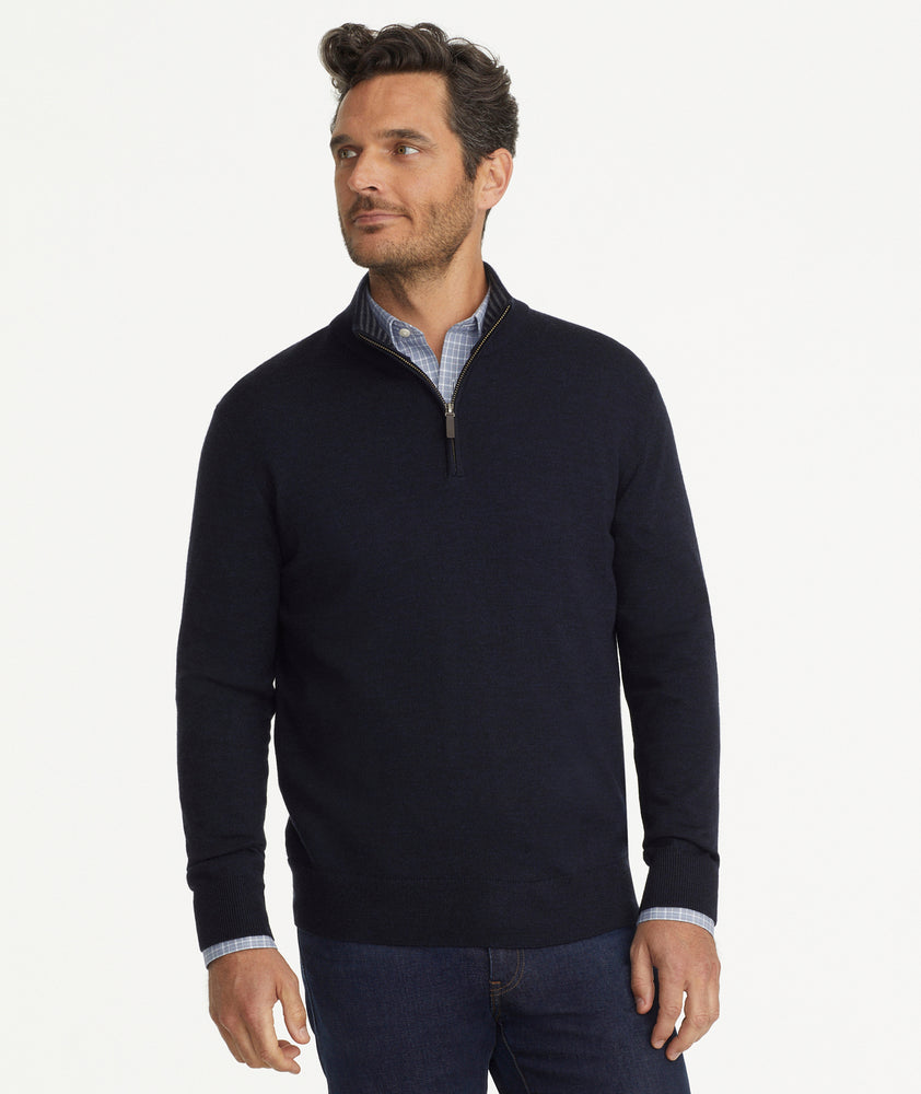 Merino Wool Quarter-Zip Sweater Dark Navy