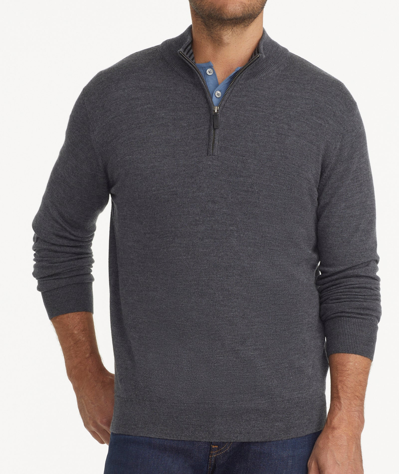 Merino Wool QuarterZip Sweater Dark Gray UNTUCKit