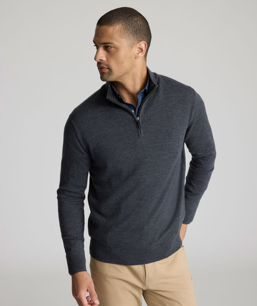 Model wearing a UNTUCKit Merino Wool Quarter-Zip