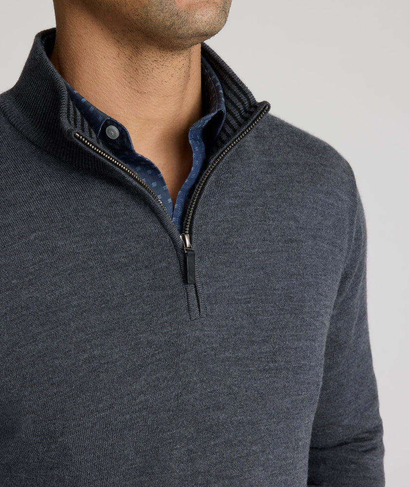 Model wearing a UNTUCKit Merino Wool Quarter-Zip