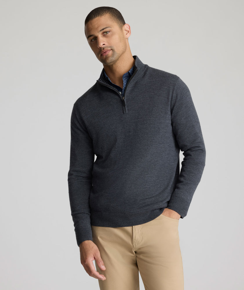 Model wearing a UNTUCKit Merino Wool Quarter-Zip