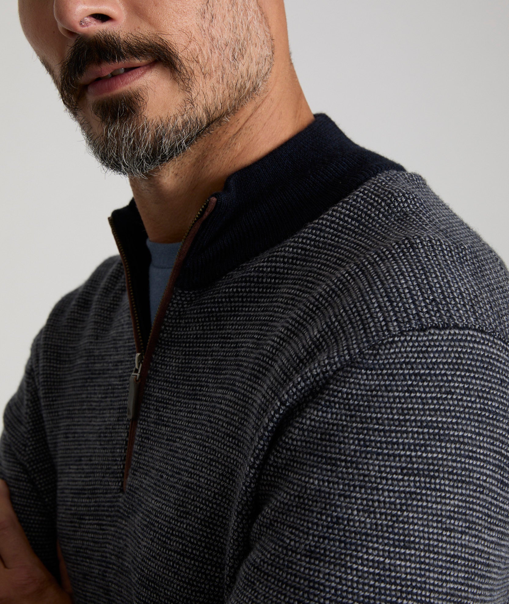 Birdseye Merino Wool Quarter Zip Sweater Navy UNTUCKit