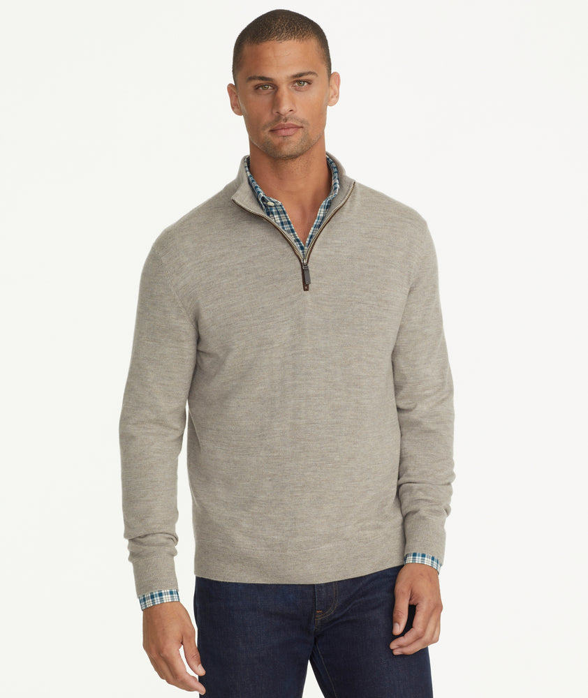 Merino Wool Quarter-Zip Sweater Brown With Suede Placket | UNTUCKit