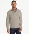 Model is wearing UNTUCKit Belguardo quarter zip in brown.