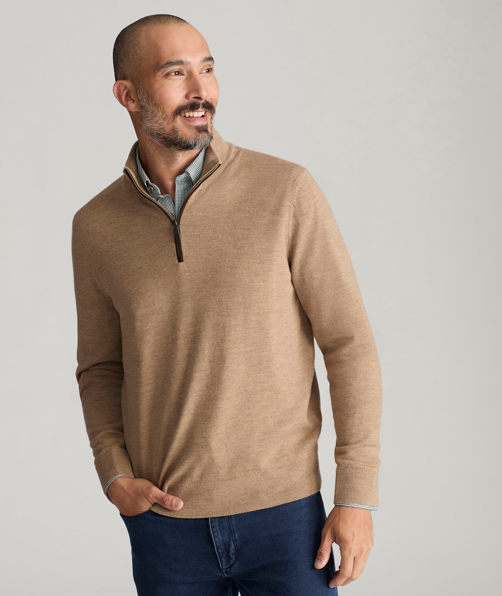 Merino Wool Quarter-Zip Sweater Tan UNTUCKit