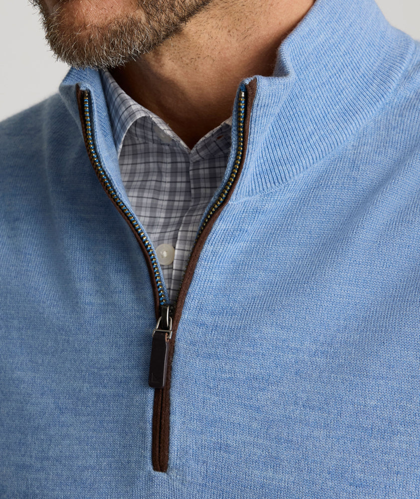 Model is wearing UNTUCKit Belguardo w/ Suede in Light Blue.