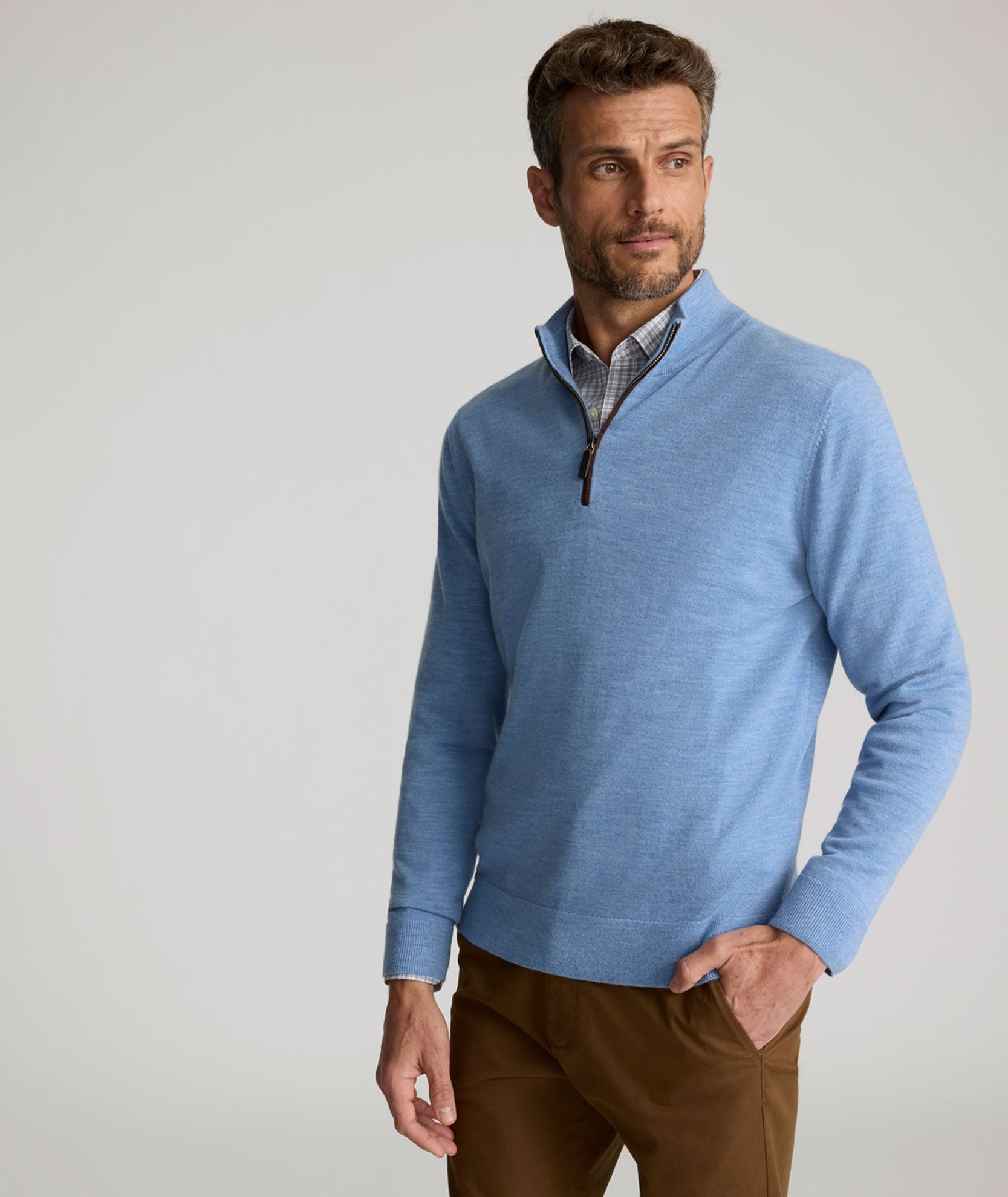 Merino Wool Quarter-Zip Sweater Light Blue | UNTUCKit Merino Wool Quarter-Zip Sweater Light Blue | UNTUCKit