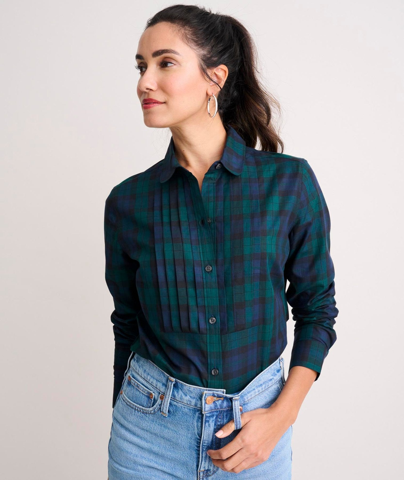 Untuckit Cotton Belinda Plaid Tuxedo Shirt