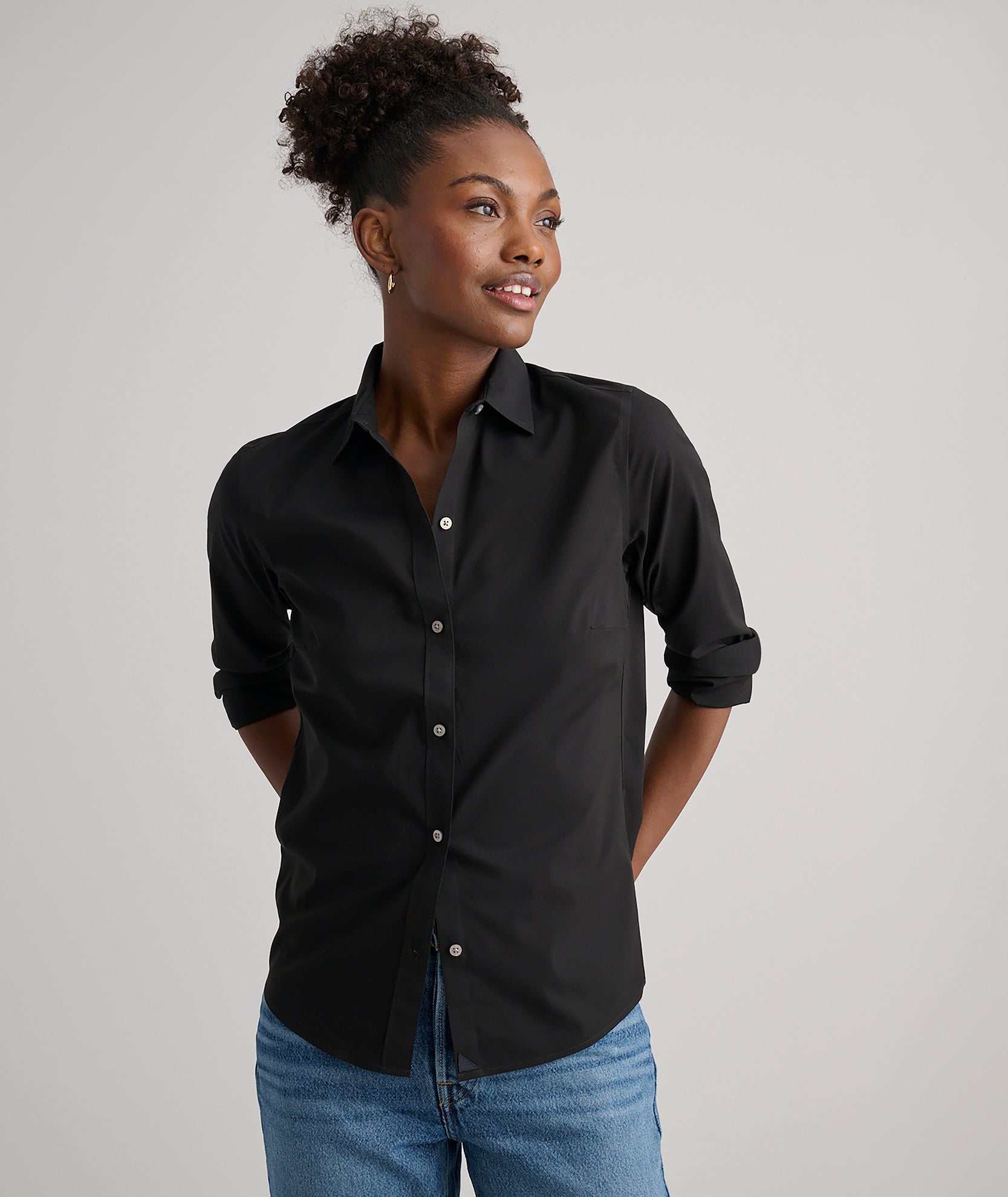green emerald velvet dress Regular Fit Dress Shirt for Tall Women in Black 6 / Tall / Black