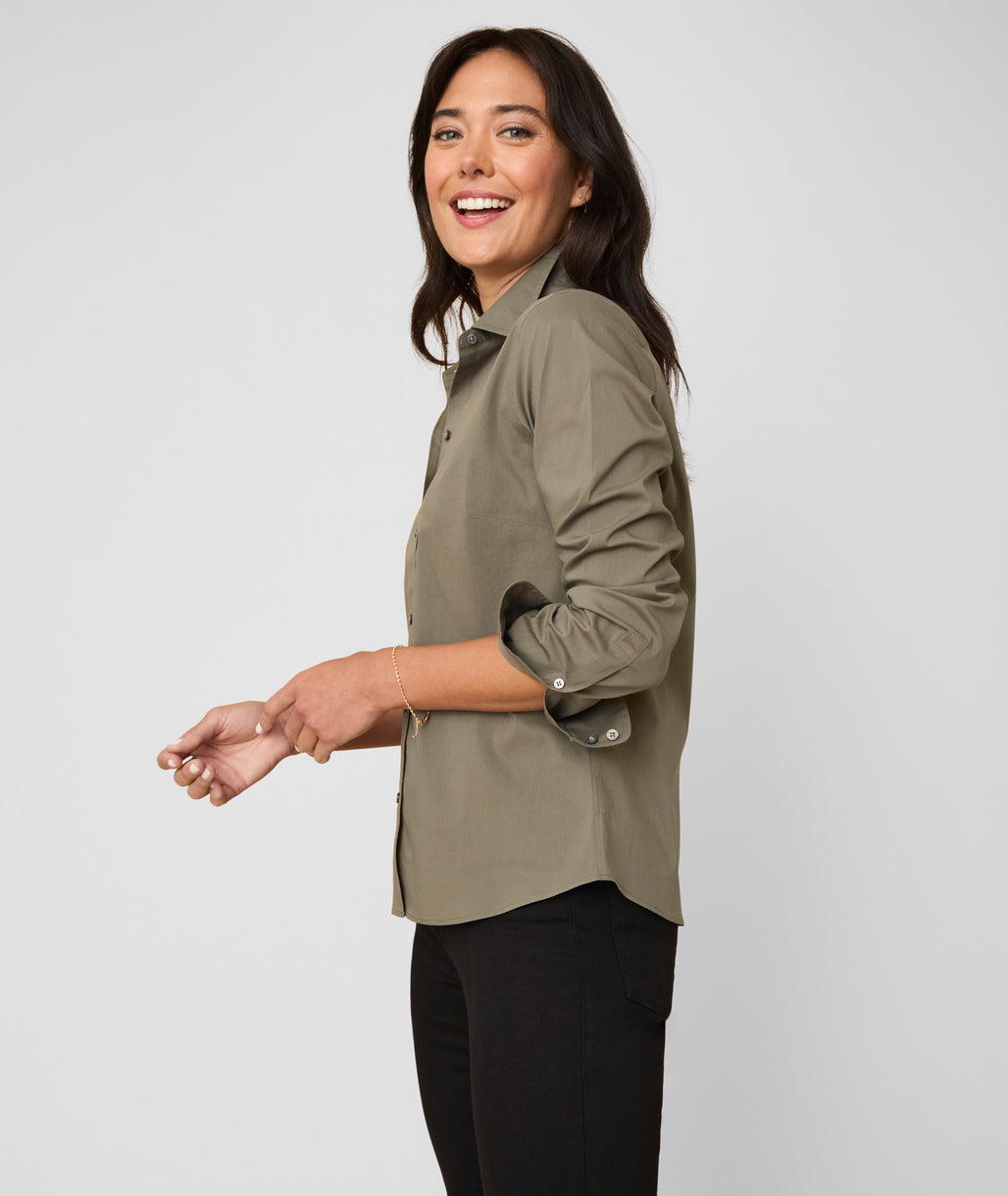 Model wearing an UNTUCKit Bella Shirt.