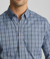 Model wearing a blue plaid cottontek shirt.