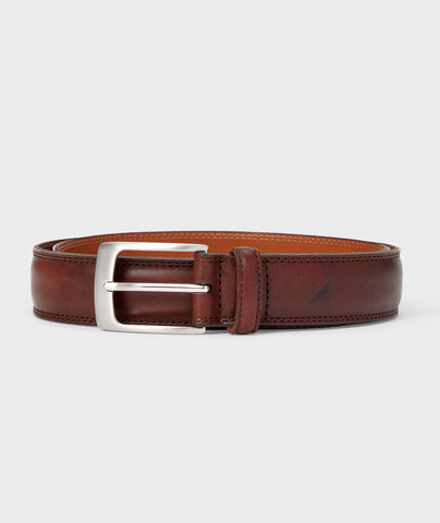 UNTUCKit Double Stitch Leather Belt in Walnut Brown.