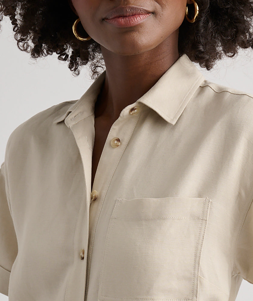 Linen Blend Short-Sleeve Betty Shirt Dress