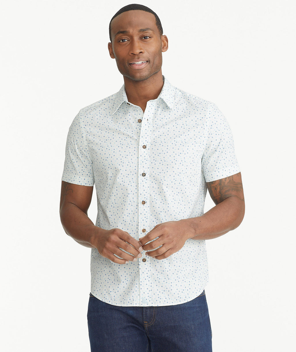 Cotton Stretch Short-Sleeve Dot Shirt