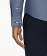 Model is wearing UNTUCKit Wrinkle-Free Bolzano Shirt in light blue.