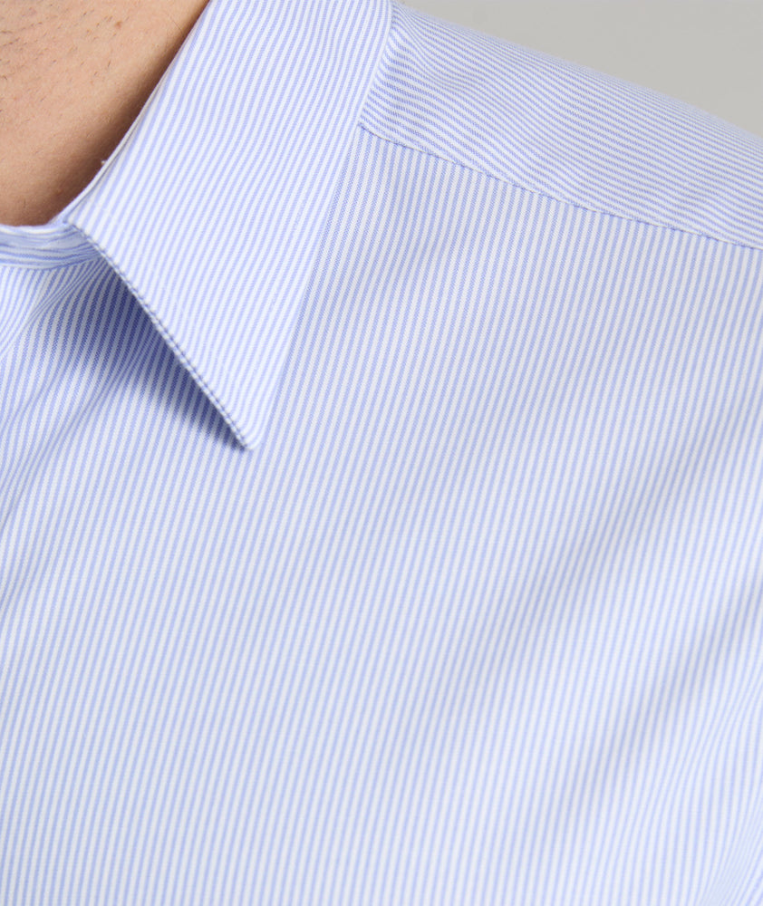Model wearing a Blue Wrinkle-Free Bordeaux Shirt.