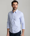 Model wearing a Blue Wrinkle-Free Bordeaux Shirt.